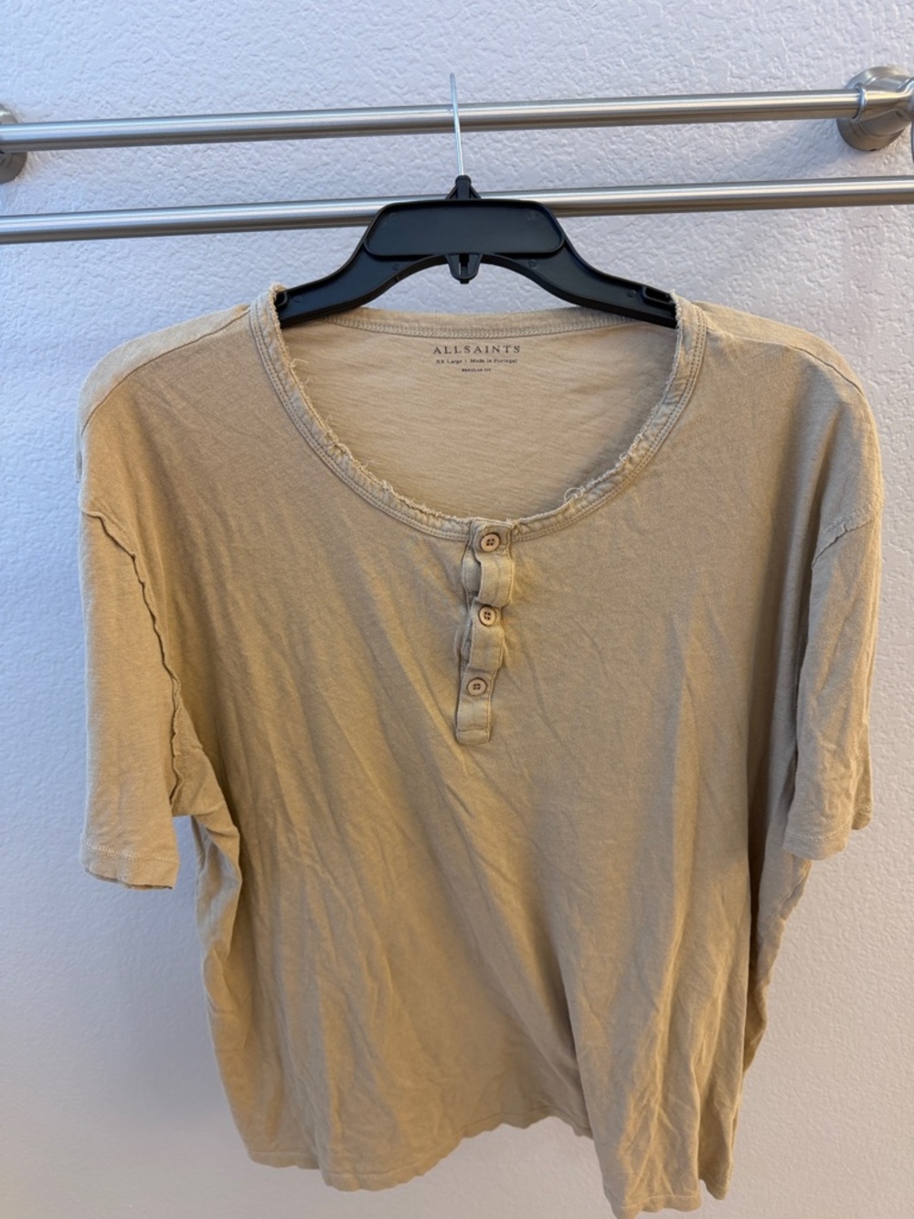 All Saints Tan Short Sleeve T-shirt 3 buttons